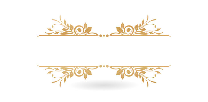 golden floral ornament with place for your texts isolated white backgrounds for baroque of vintage elements design material, invitations and greeting card template, Empty page decoration