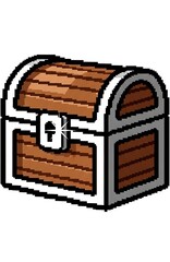 Pixelated Treasure Chest Simple Cartoon Style Digital Art.