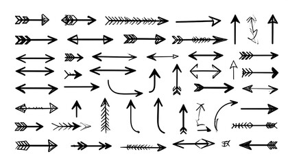Collection of various hand-drawn arrow shapes