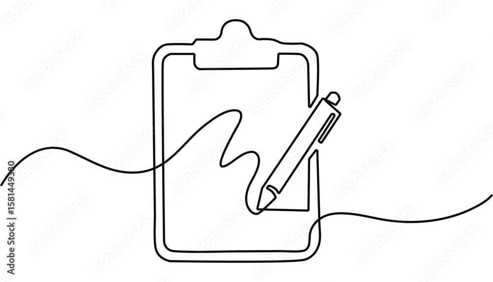 Fototapete Continuous Line Drawing of Survey Icon. Clipboard with checklist icon continuous one line drawing of outline vector illustration.
