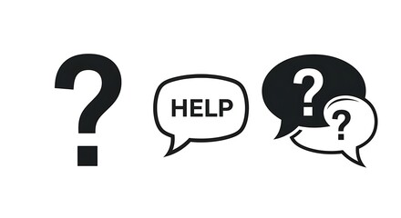 Question Mark & Help Icons Symbolizing Guidance and Problem Solving Assistance