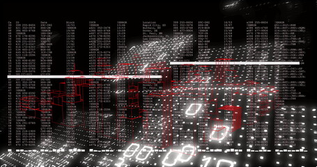 Displaying translucent red server rack wireframes in virtual data center, with glowing grid nodes