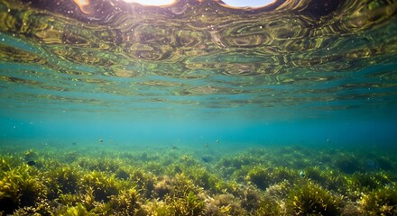 Underwater Seaweed Garden Sunlight Filtering Through Crystal Clear Ocean Waters
