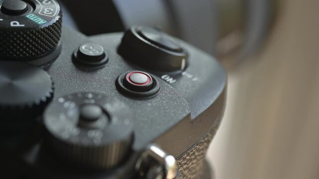 Close up of photo video camera in action