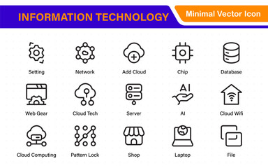 Information technology icons set. Set of It technology icons. Industry concept factory of the future. Technology progress. Big UI icon set in a flat design. Thin outline icons