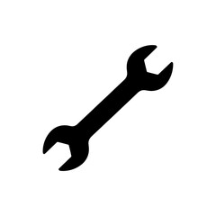 Isolated silhouette of a wrench tool with open ends lying diagonally on a plain presentation area
