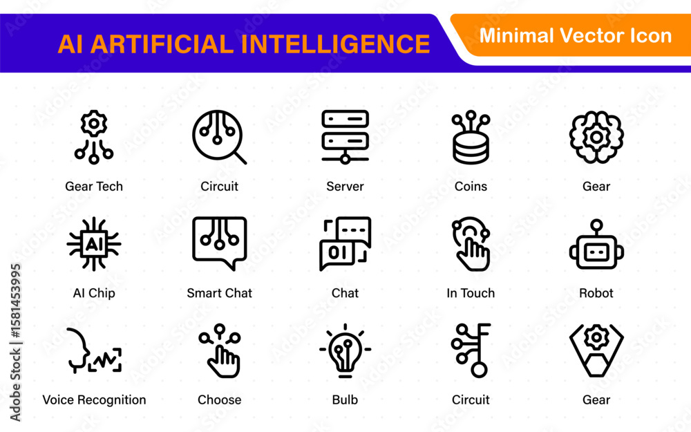 Poster set of ai artificial intelligence icon set vector collection. ai essentials line icon collection, ar