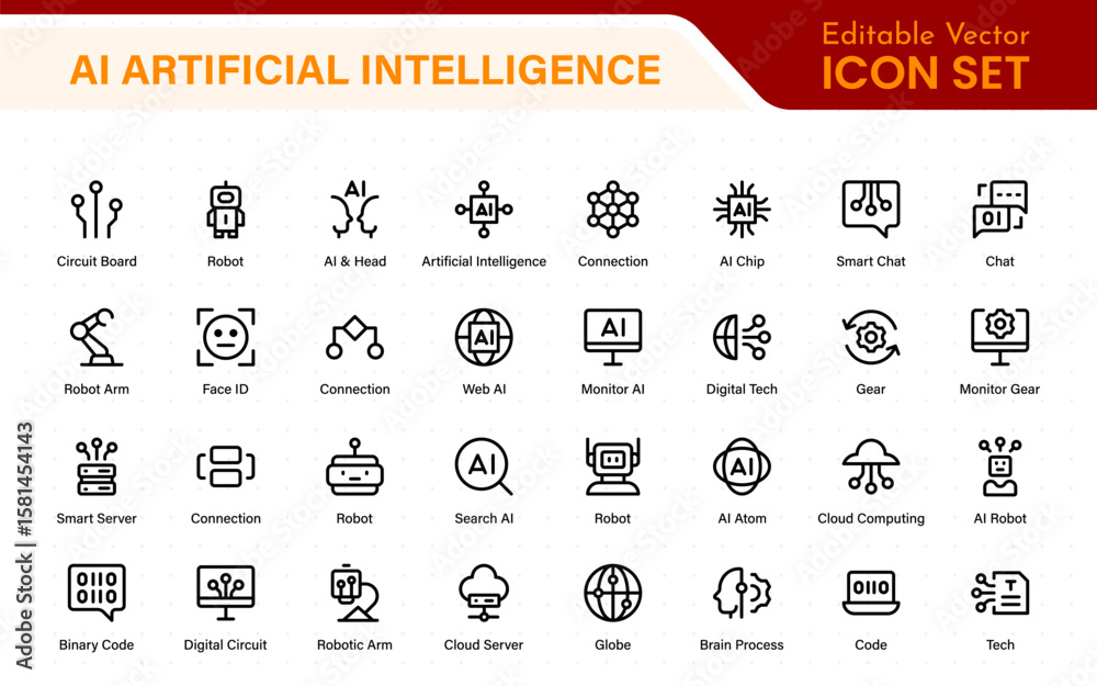 Poster set of ai artificial intelligence icon set vector collection. ai essentials line icon collection, ar