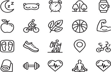 Fototapeta premium Outline icons representing healthy lifestyle choices for wellness and physical fitness