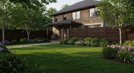 Fototapeta premium Luxurious country residence with a beautiful garden and expansive lawn