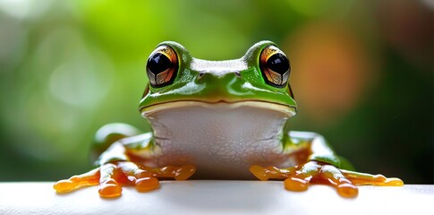 Naklejka premium The minimalist white background allows for a striking depiction of the frog.