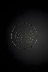 Naklejka premium Minimalist dark concept of interconnected circular structures symbolizing network connections, data flow systems, cybersecurity layers, or digital control architecture in technology.