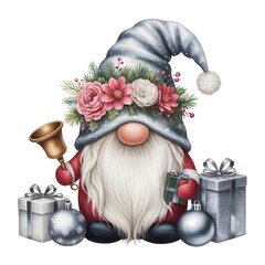 Whimsical Gnome with Floral Crown &ndash; Glittery Hat and Bell 