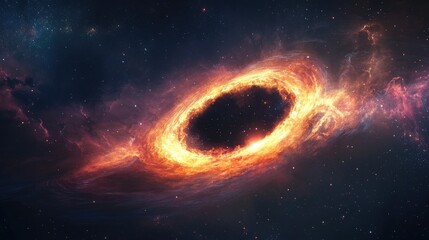 Obraz premium Fiery ring of cosmic energy in swirling nebula