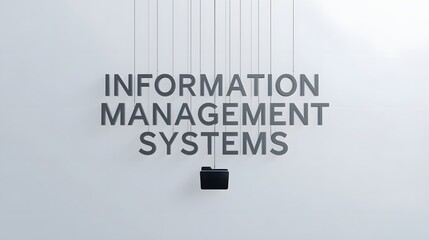 Futuristic concept of information management systems with floating digital text and folder icon, representing data control, storage solutions, and system administration technology

