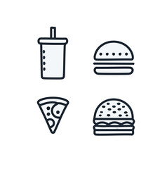 Drink cup burger pizza burger icons fast food