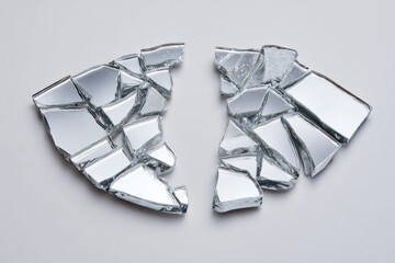 Broken Mirror Pieces on White Surface