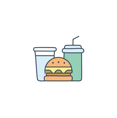 Orange burger with yellow cheese and two drinks hamburger beverage