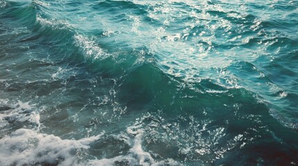 Vibrant Ocean Waves in Bright Turquoise and Deep Blue with Sunlit Foam