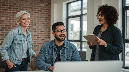 Diverse Team Collaborating in Modern Office Space for Business Innovation and Success