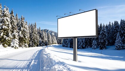 Blank billboard in a snowy mountain landscape