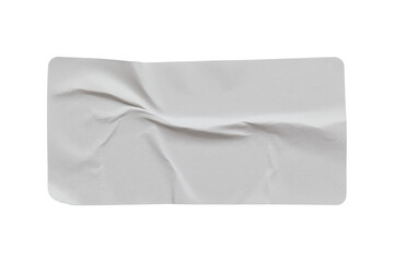 paper sticker label isolated with clipping path on white background. blank glued creased paper sheet mockup.
