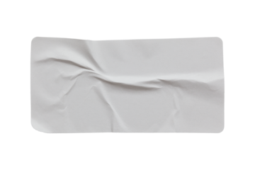 paper sticker label isolated with clipping path on white background. blank glued creased paper sheet mockup.