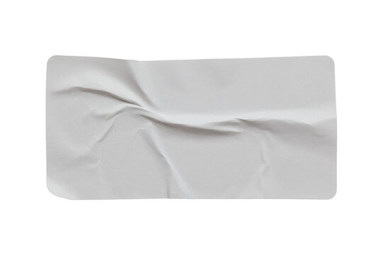 paper sticker label isolated with clipping path on white background. blank glued creased paper sheet mockup.