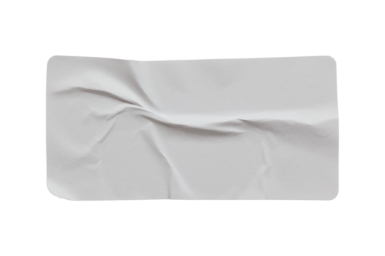 paper sticker label isolated with clipping path on white background. blank glued creased paper sheet mockup.