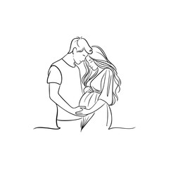Romantic Couple Expecting Baby Continuous Line Drawing for Maternity Theme Design