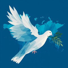 A peace dove with an olive branch in a paper cut style