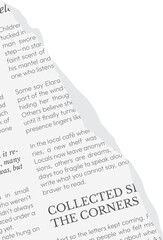 Naklejka premium Ripped white newspaper. Torn pieces of magazine realistic texture for journal, collage, banner, poster, 90s design 