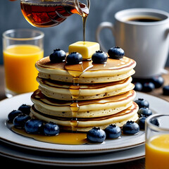 pancakes with blueberries and syrup