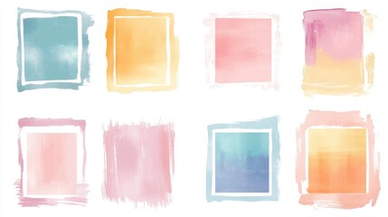 Elegant minimalist text frames with soft brushstroke borders, pastel color palette, delicate hand-drawn lines, floating organic shapes, empty quote boxes with artistic edges, clean layout design,