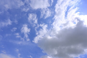 Blue sky with sunlight shining through big clouds