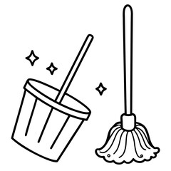 Household Mop with Bucket Vector