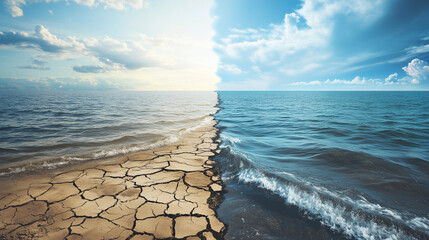 Dramatic climate change effects on ocean and drought areas coastal landscape nature photography aerial perspective environmental concept