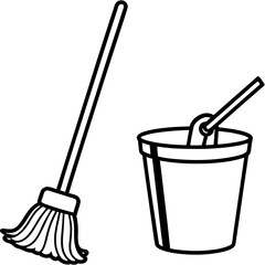 Household Mop with Bucket Vector