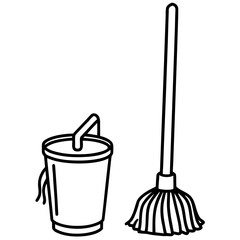 Household Mop with Bucket Vector