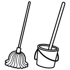 Household Mop with Bucket Vector
