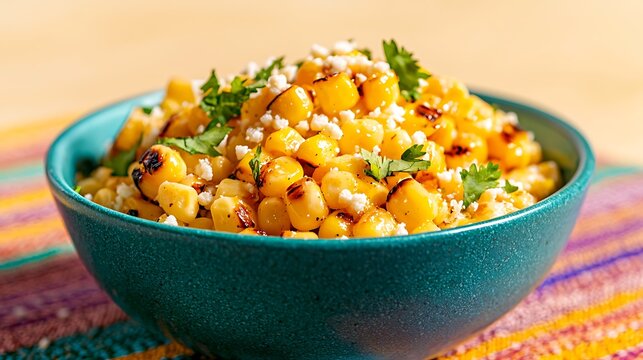 Delicious mexican street corn salad with queso fresco and cilantro