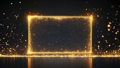 Golden rectangle frame, sparkling background