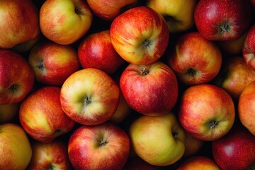 Close-up view of many red and yellow apples
