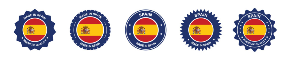 spain product label set. spain flag, premium made in spain. Labels, seals, stamps, flags, icons