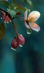 A pink flower with three buds on a stem