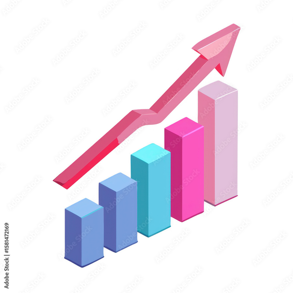 Poster rising bar graph with arrow on transparent background