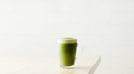 Green drink in a glass on a table against a white background