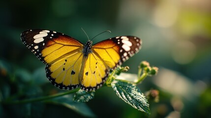 Naklejka premium A butterfly is sitting on a leaf