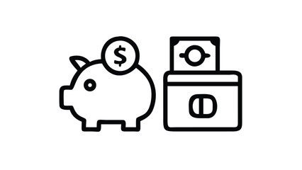 Finance & Banking Monoline Outline Icon Set. Minimalist Line Art Symbols for Business & Money