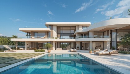 Fototapeta premium Luxury Coastal Villa: Modern Architecture and Stunning Pool